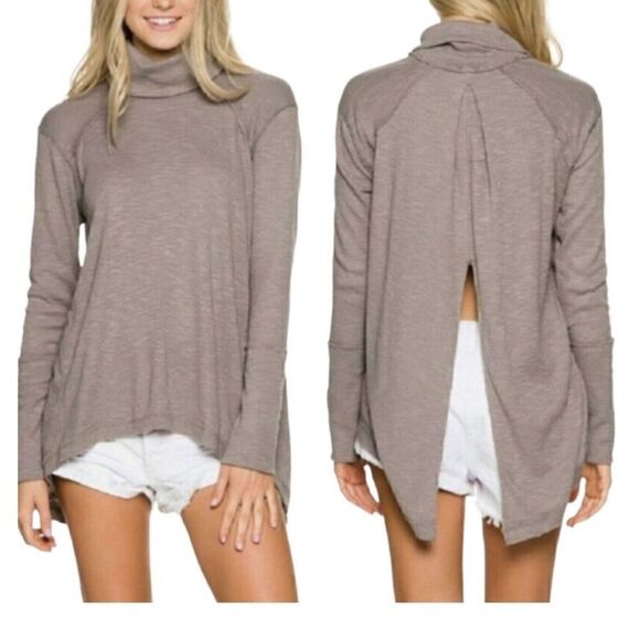Free People Gray Tunic Women's XS Split Back Cowl Neck Long Sleeve Pullover Top - Picture 1 of 10